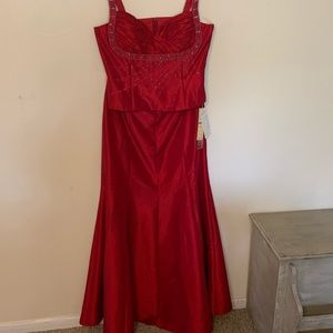 Satin, beaded bodice, two piece dress with jacket.